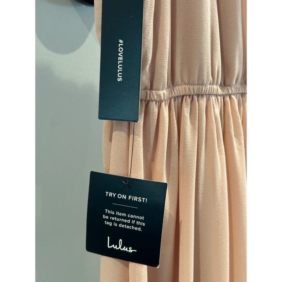 LULUS Size SMALL Lost in the Moment Blush Chiffon Maxi Dress**Elastic Waist*NWT - Picture 3 of 5